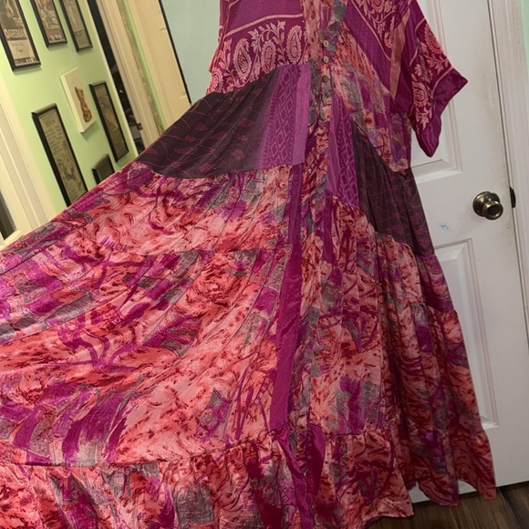 Kantha Bae Pink & Fushia Print Short Sleeve Bohemian Maxi Dress Free Size XS-3X - Picture 6 of 10